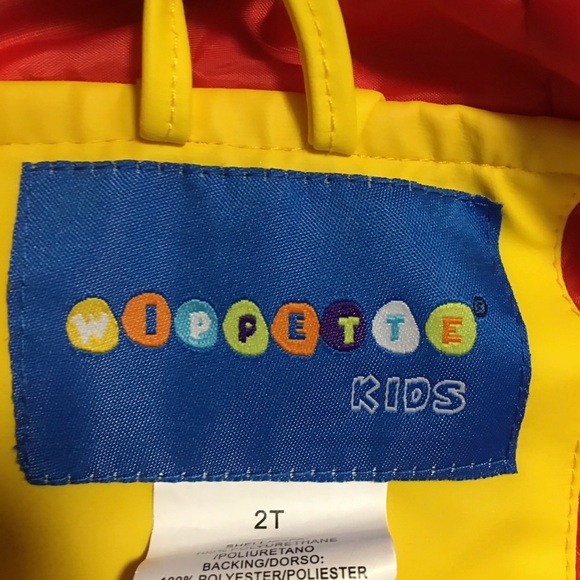 WIPPETTE KIDS 2T Hooded Raincoat Carpenter Work Zone Snaps Closed Yellow Red - Picture 2 of 4